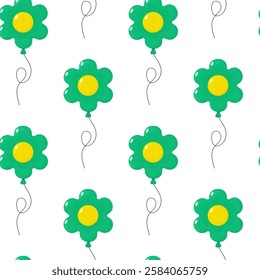 Colorful flower balloons create a cheerful pattern against a white background