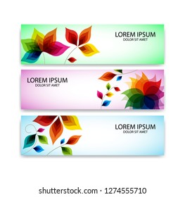 colorful flower banners with leaves and flowers in beautiful shapes. Place your text and write something nice