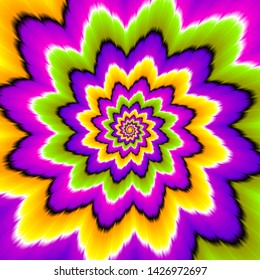 Colorful flower blossom. Motion illusion.