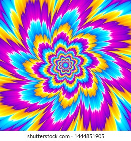 Colorful flower blossom. Spin illusion.