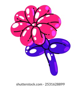 Colorful flower bubble sticker in trendy y2k style. Cartoon illustration print 