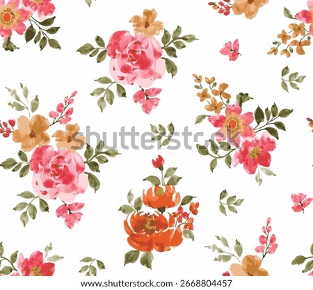 colorful flower bunch pattern isolated on white background. Ditsy seamless floral pattern. Small little flower pattern background. abstract watercolor flower bunch. Elegant Seamless Vector Pattern.