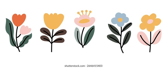 Colorful flower cartoon, nature home decoration, luxury, minimalist, vector illustration, banner