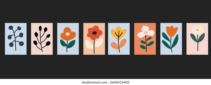 Colorful flower cartoon, nature home decoration, luxury, minimalist, vector illustration, banner