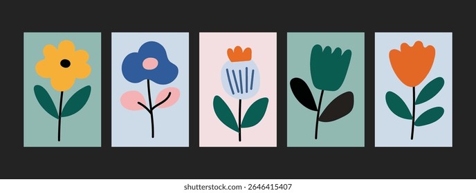 Colorful flower cartoon, nature home decoration, luxury, minimalist, vector illustration, banner