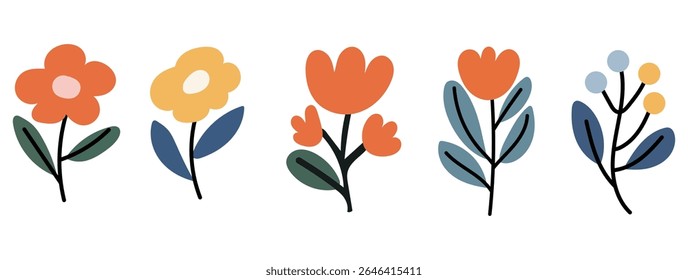 Colorful flower cartoon, nature home decoration, luxury, minimalist, vector illustration, banner