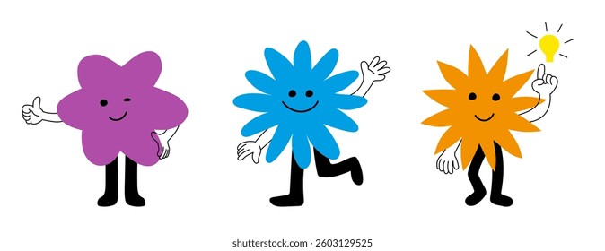 Colorful flower characters with smiling faces and playful poses.