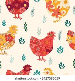 Colorido de la flor de los pollos dibujado a mano sin patrón ilustración vectorial para decorar la invitación de felicitación fiesta de cumpleaños celebración tarjeta de boda póster banner textil papel pintado wrap fondo