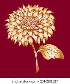 colorful flower with chrysanthemum for printing on background.Sun flower vector for tattoo design.Japanese floral illustration for doodle art on white isolated background.