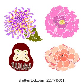 colorful flower with chrysanthemum for printing on background. Chrysanthemum flower vector for tattoo design.Japanese floral illustration for doodle art on white isolated background.