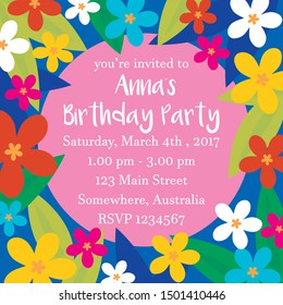 colorful flower design for birthday party invitation