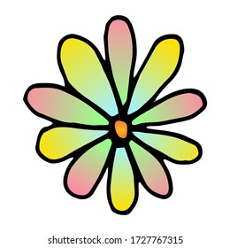 Colorful flower drawing. Vector hand drawn doodle illustration isolated on white background. Vector illustration for badge, logo, sticker, print.