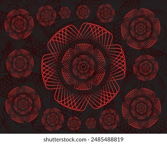 Colorful flower elements, seamless pattern with colored flowers, Set of hand drawn floral design, Spring bright abstract floral design.