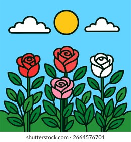 Colorful Flower Fields Vector Collection – Flat Design Botanical Illustrations