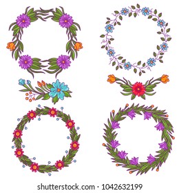 Colorful flower floral decorative borders frames wreathes compositions vector illustration