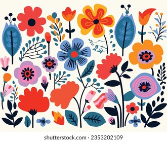 Colorful Flower Flowers Design Vector, in the Style of Michael Deforge, Henri Matisse, Isolated Figures, Abstract Landscape, Spontaneous Marks, Decorative Borders, Rustic Texture