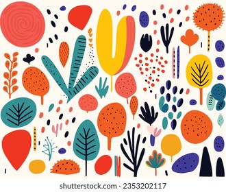 Colorful Flower Flowers Design Vector, in the Style of Michael Deforge, Henri Matisse, Isolated Figures, Abstract Landscape, Spontaneous Marks, Decorative Borders, Rustic Texture