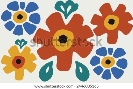 Colorful Flower Flowers Design Vector, Isolated Figures, Abstract Landscape, Spontaneous Marks, Decorative Borders, Rustic Texture