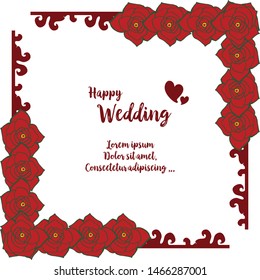 Colorful flower frame, ornate of card happy wedding, shape style unique. Vector