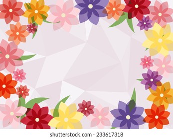 colorful flower frame with polygon geometric abstract background