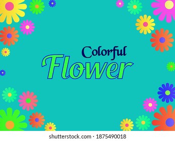 Colorful flower frame vector design isolated on cyan background