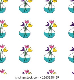 colorful flower in Glass  vase jar with water seamless pattern vector