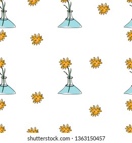 colorful flower in Glass  vase jar with water seamless pattern vector