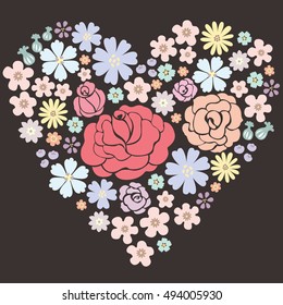 Colorful flower in heart shape vector 