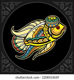 Colorful Flower horn fish mandala arts isolated on black background