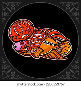 Colorful Flower horn fish mandala arts isolated on black background