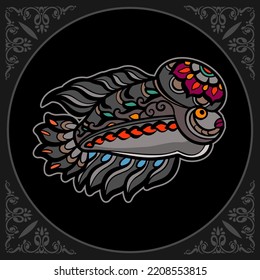 Colorful Flower horn fish mandala arts isolated on black background