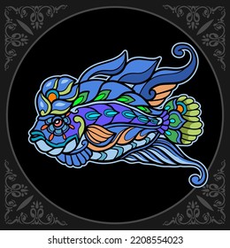 Colorful Flower horn fish mandala arts isolated on black background