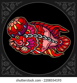 Colorful Flower horn fish mandala arts isolated on black background