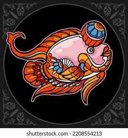 Colorful Flower horn fish mandala arts isolated on black background