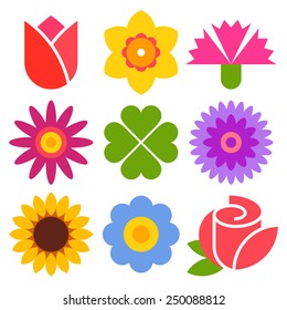 Colorful flower icon set isolated on white background