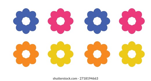 Colorido icono de la flor del Vector, silueta floral minimalista de la floración en azul rosado naranja y amarillo, símbolo simple de la Naturaleza para el jardín de primavera y la marca de la belleza