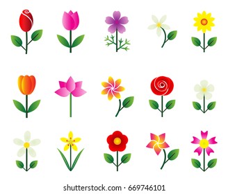 colorful flower icon set vector, cute floral vector
