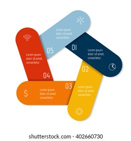 Colorful flower infographic banner template. Circular sequence banner with five options. Round progress banner template with 5 parts. Business infographic design element EPS10.