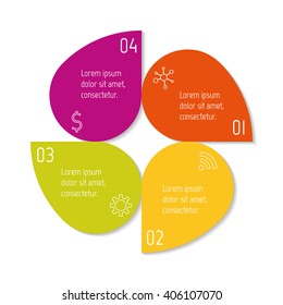 Colorful flower infographic banner template. Circular sequence banner with four options. Round progress banner template with 4 parts. Business infographic design element EPS10.