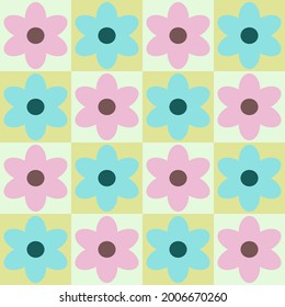 Farbige Blume im quadratischen nahtlosen Muster, Vektorgrafik, Gartenblume, Pflanzen, botanisches, nahtloses Muster, Vektordesign für Mode, Stoff, Tapete und alle Drucke.