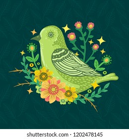 Colorful Flower Leaf Cute Bird Pattern Background