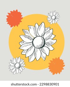 Colorful Flower and leaf illustration. Flowers and leaves pattern vector.