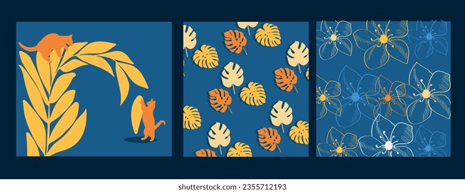 Colorful Flower and leaf illustration. Flowers and leaves pattern vector.
