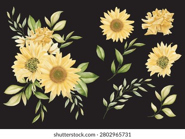 Colorful flower, leaf, plant vector illustration