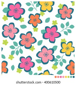 Colorful flower and leaf seamless vector pattern