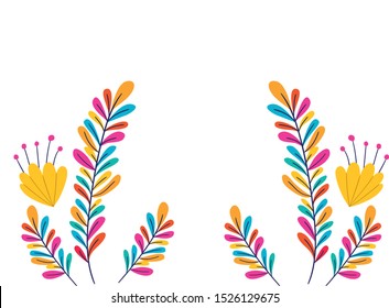 colorful flower with leafs isolated icon vector illustration design