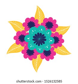 colorful flower with leafs isolated icon vector illustration design