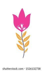 colorful flower with leafs isolated icon vector illustration design