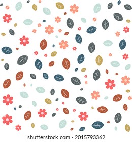 Colorful flower and leaves background. Abstract pattern background. Colorful wrapping paper.