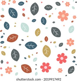 Colorful flower and leaves background. Abstract pattern background. Colorful wrapping paper.